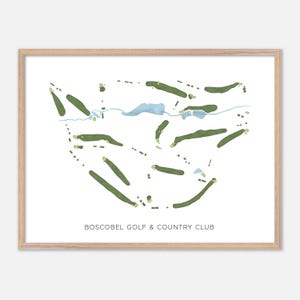 May include: A white and green illustration of a golf course layout with the text "BOSCOBEL GOLF & COUNTRY CLUB".
