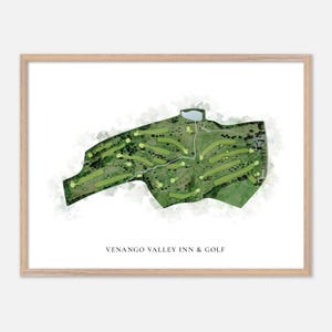 Venango Valley Inn & Golf à Venango, Pennsylvanie - Carte classique à l'aquarelle | Cadeau de golfeur, oeuvre d'art murale de golf, impression d'affiche de golf