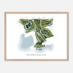 Golfclub Bay Point in Panama City Beach, Florida: klassieke aquarelkaart | Golfcadeau, golfmuurkunst, golfposterprint, baanindeling