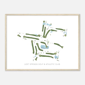 Lost Springs Golf & Athletic Club, Arkansas - Carte aquarelle moderne | Cadeau golfeur, oeuvre d'art murale de golf, impression d'affiche de golf, aménagement du parcours