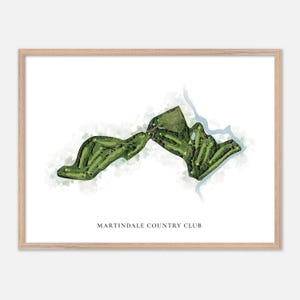 Martindale Country Club ad Auburn, Maine - Mappa classica ad acquerello / Regalo per golfisti, Arte murale da golf, Stampa poster da golf, Layout del campo