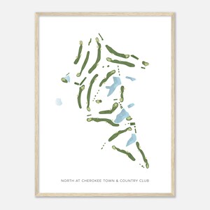 North at Cherokee Town & Country Club, Georgia - Mappa acquerello moderna / Regalo per golfisti, Arte da parete per il golf, Stampa poster di golf, Layout del campo