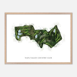 Napa Valley Country Club in Napa, Californië: klassieke aquarelkaart | Golfcadeau, golfmuurkunst, golfposterprint, baanindeling