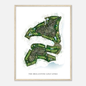 The Brigantine Golf Links, New Jersey - Klassieke aquarelkaart | Golfer cadeau, golf kunst aan de muur, golf poster print, baanindeling