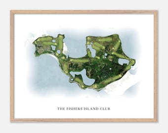 The Fishers Island Club in Fishers Island, New York - Classic Watercolor Map | Golfer Gift, Golf Wall Art, Golf Poster Print