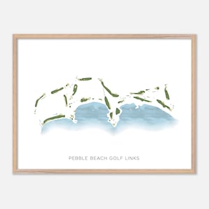 Pebble Beach Golf Links in Del Monte Forest, Kalifornien - Moderne Aquarell Landkarte | Golfer Geschenk, Golf Wandkunst, Golf Poster Druck