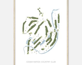 Cedar Rapids Country Club, Iowa - Modern Watercolor Map | Golfer Gift, Golf Wall Art, Golf Poster Print, Course Layout