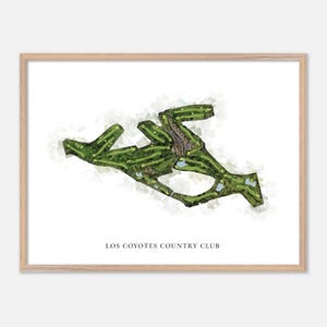 Los Coyotes Country Club a Buena Park, California - Mappa classica ad acquerello / Regalo per golfisti, Arte murale per golf, Stampa poster per golf, Layout del campo
