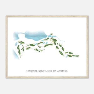 National Golf Links of America, New York - Carte aquarelle moderne | Cadeau golfeur, oeuvre d'art murale de golf, impression d'affiche de golf, aménagement du parcours