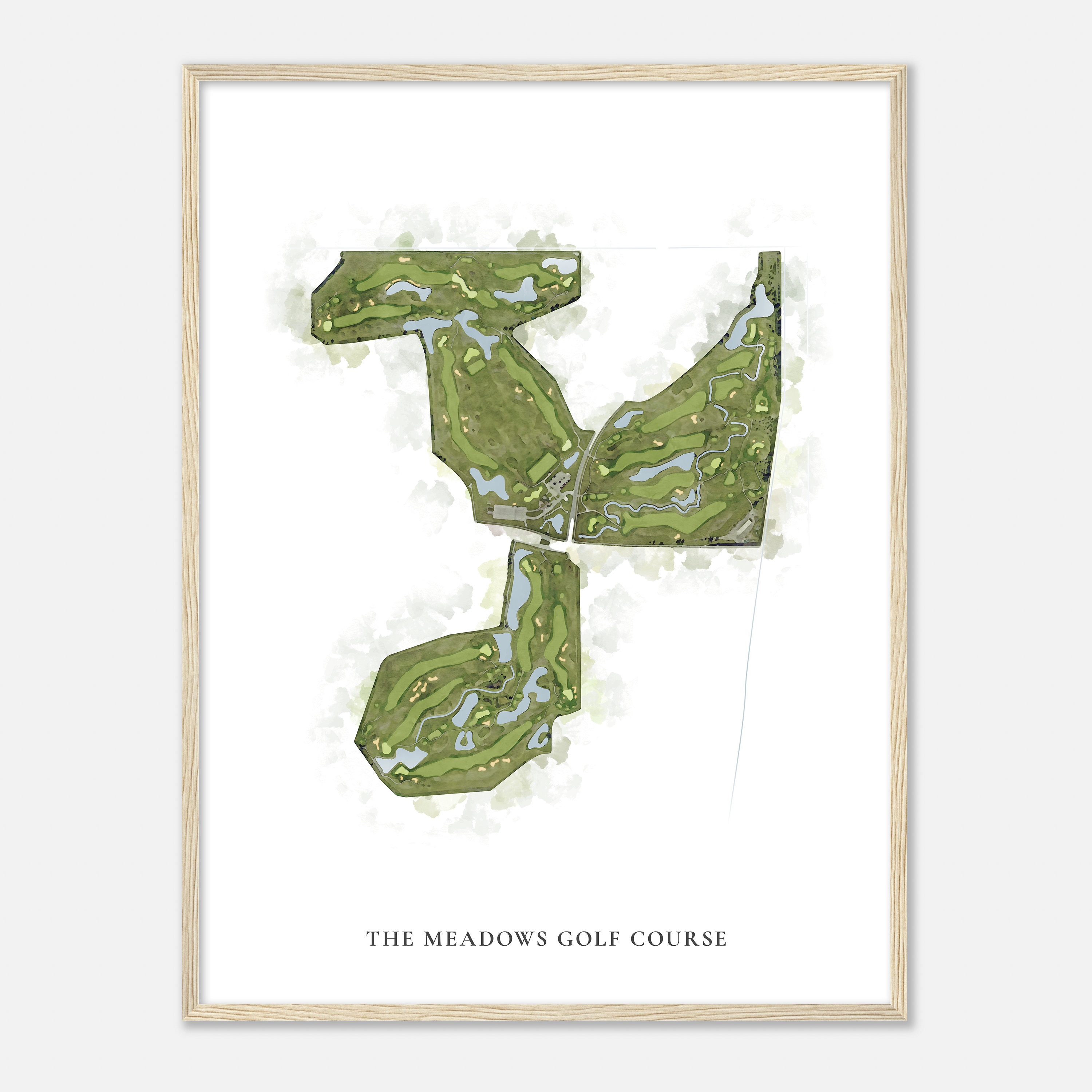 ミネソタ州メドウズ ゴルフ コース - クラシックな水彩画マップ