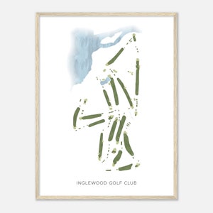 Inglewood Golf Club, Washington - Moderne aquarelkaart | Golfer cadeau, golf kunst aan de muur, golf poster print, baanindeling