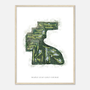 Maple Leaf GolfCourse,kust Green - Klassische Aquarell Landkarte | Golfer Geschenk, Golf Wandkunst, Golf Poster Druck, Platz Layout