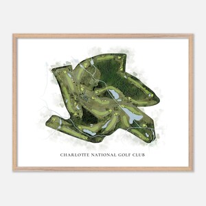 Charlotte National Golf Club in Indian Trail, North Carolina: klassieke aquarelkaart | Golfcadeau, golfmuurkunst, golfposterprint