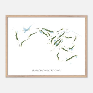 Ipswich Country Club a Ipswich, Massachusetts - Mappa moderna ad acquerello / Regalo per golfisti, Arte murale per golf, Stampa poster per golf, Layout del campo