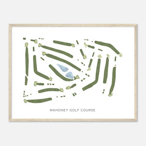 Mahoney Golfbaan, Nebraska - Moderne aquarelkaart | Golfer cadeau, golf kunst aan de muur, golf poster print, baanindeling