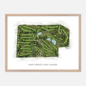 Parcours de golf Patty Jewett à Colorado Springs, Colorado - Carte aquarelle classique | Cadeau de golfeur, oeuvre d'art murale de golf, impression d'affiche de golf