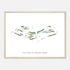 The Links at Squaw Creek, Californie - Carte aquarelle moderne | Cadeau golfeur, oeuvre d'art murale de golf, impression d'affiche de golf, aménagement du parcours