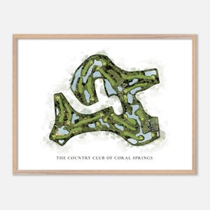 De Country Club of Coral Springs in Coral Springs, Florida: klassieke aquarelkaart | Golfcadeau, golfmuurkunst, golfposterprint