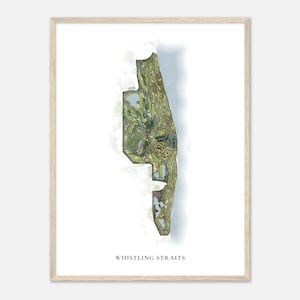 Whistling Straits, Wisconsin - Klassische Aquarell Karte | Golfer Geschenk, Golf Wandkunst, Golf Poster Druck, Platz Layout