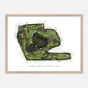 Laurel Links Country Club a Mattituck, New York - Mappa classica ad acquerello / Regalo per golfisti, Arte murale per golf, Stampa poster per golf, Layout del campo