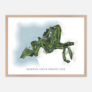 Rockwall Golf & Athletic Club à Rockwall, Texas - Carte aquarelle classique | Cadeau golfeur, oeuvre d'art murale de golf, impression d'affiche de golf, aménagement du parcours