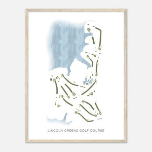 Lincoln Greens Golf Course, Illinois - Moderne aquarelkaart | Golfer cadeau, golf kunst aan de muur, golf poster print, baanindeling