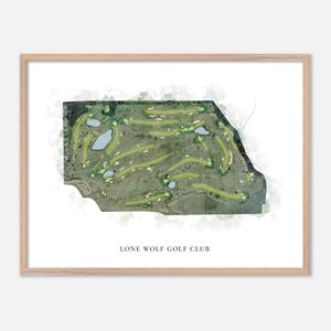 Lone Wolf Golf Club à , Canada - Carte aquarelle classique | Cadeau golfeur, oeuvre d'art murale de golf, impression d'affiche de golf, aménagement du parcours