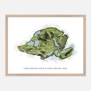 Streamsong Blue en Streamsong Red in Bowling Green, Florida: klassieke aquarelkaart | Golfcadeau, golfmuurkunst, golfposterprint