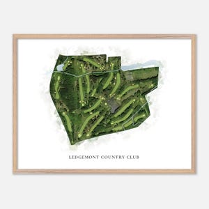 Ledgemont Country Club a Seekonk, Massachusetts - Mappa classica ad acquerello / Regalo per golfisti, Arte murale per golf, Stampa poster per golf, Layout del campo