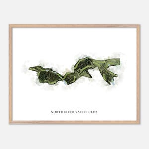 NorthRiver Yacht Club à Tuscaloosa, Alabama - Carte classique à l'aquarelle | Cadeau golfeur, oeuvre d'art murale de golf, impression d'affiche de golf, aménagement du parcours