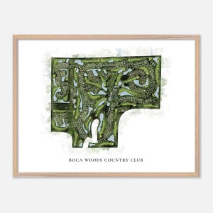 Boca Woods Country Club in Boca Raton, Florida: klassieke aquarelkaart | Golfcadeau, golfmuurkunst, golfposterprint, baanindeling