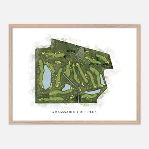 Ambassador Golf Club in Windsor, Canada - Klassische Aquarell Landkarte | Golfer Geschenk, Golf Wandkunst, Golf Poster Druck, Platz Layout