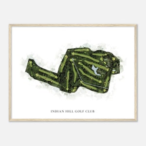 Indian Hill Golf Club, Illinois - Klassieke aquarelkaart | Golfer cadeau, golf kunst aan de muur, golf poster print, baanindeling