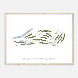 Campo da golf Joe Louis "The Champ", Illinois - Mappa acquerello moderna / Regalo per golfisti, Arte da parete per golf, Stampa poster di golf, Layout del campo