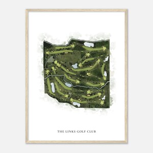 The Links Golf Club, Indiana - Klassieke aquarelkaart | Golfer cadeau, golf kunst aan de muur, golf poster print, baanindeling