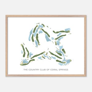 De countryclub van Coral Springs in Coral Springs, Florida: moderne aquarelkaart | Golfcadeau, golfmuurkunst, golfposterprint