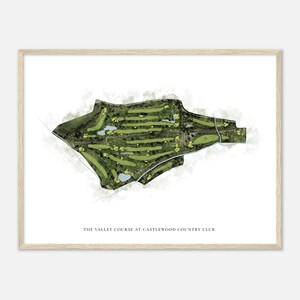 The Valley Course bij Castlewood Country Club, Californië - Klassieke aquarelkaart | Golfer cadeau, golf kunst aan de muur, golf poster print