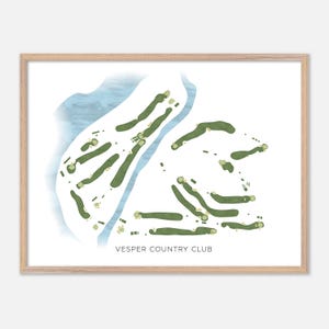 Vesper Country Club a Tyngsborough, Massachusetts - Mappa moderna ad acquerello / Regalo per golfisti, Arte murale per golf, Stampa poster per golf