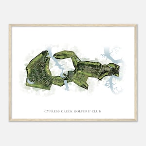 Cypress Creek Golfers&#39; Club, Virginia - Classic Watercolor Map | Golfer Gift, Golf Wall Art, Golf Poster Print, Course Layout