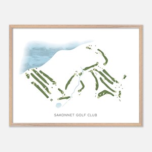 Sakonnet Golf Club à Sakonnet, Rhode Island - Carte aquarelle moderne | Cadeau golfeur, oeuvre d'art murale de golf, impression d'affiche de golf, aménagement du parcours
