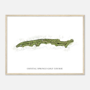 Parcours de golf de Crystal Springs, Californie - carte aquarelle classique | Cadeau golfeur, oeuvre d'art murale de golf, impression d'affiche de golf, aménagement du parcours