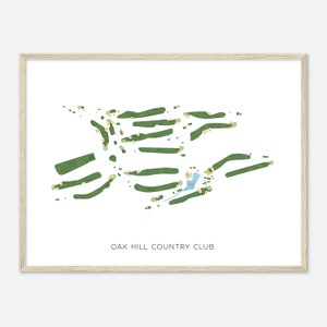 Oak Hill Country Club, Massachusetts - Mappa acquerello moderna / Regalo per golfista, Arte da parete per il golf, Stampa poster di golf, Layout del campo