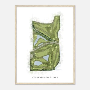 Coldwater Golf Links, Iowa - Klassieke aquarelkaart | Golfer cadeau, golf kunst aan de muur, golf poster print, baanindeling