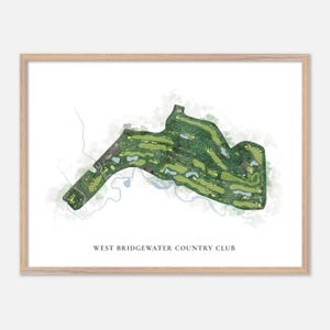 West Bridgewater Country Club a West Bridgewater, Massachusetts - Mappa classica ad acquerello / Regalo per golfisti, Arte murale per golf, Stampa poster per golf