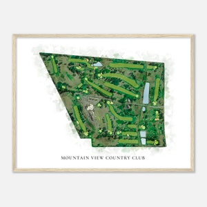 Mountain View Country Club, Pennsylvania - Klassieke aquarelkaart | Golfer cadeau, golf kunst aan de muur, golf poster print, baanindeling