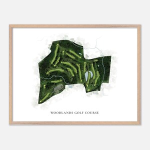 Campo de golfe Woodlands em Milford Mill, Maryland - Mapa clássico em aquarela | Presente para golfistas, Arte de parede de golfe, Impressão de pôster de golfe, Layout do campo