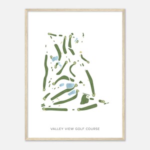 Valley View-golfbaan, West Virginia - Moderne aquarelkaart | Golfer cadeau, golf kunst aan de muur, golf poster print, baanindeling