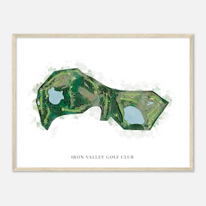 Iron Valley Golf Club, Pennsylvania - Klassieke aquarelkaart | Golfer cadeau, golf kunst aan de muur, golf poster print, baanindeling
