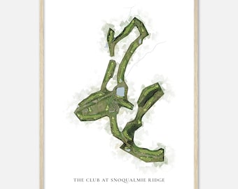 The Club at Snoqualmie Ridge, Washington - Classic Watercolor Map | Golfer Gift, Golf Wall Art, Golf Poster Print, Course Layout