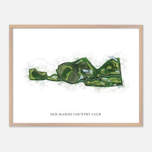 Old Marsh Country Club a Wells, Maine - Mappa classica ad acquerello / Regalo per golfisti, Arte murale da golf, Stampa poster da golf, Layout del campo